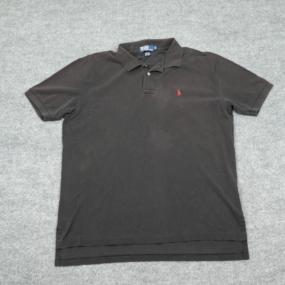 Polo Ralph Lauren Shirt Mens XL Black Short Sleeve Pique Cotton Red Pony Logo